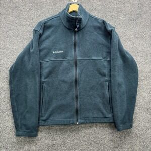Columbia Jacket Men's Large Dark Teal Full Zip Fleece WM6113 Outdoor Coat